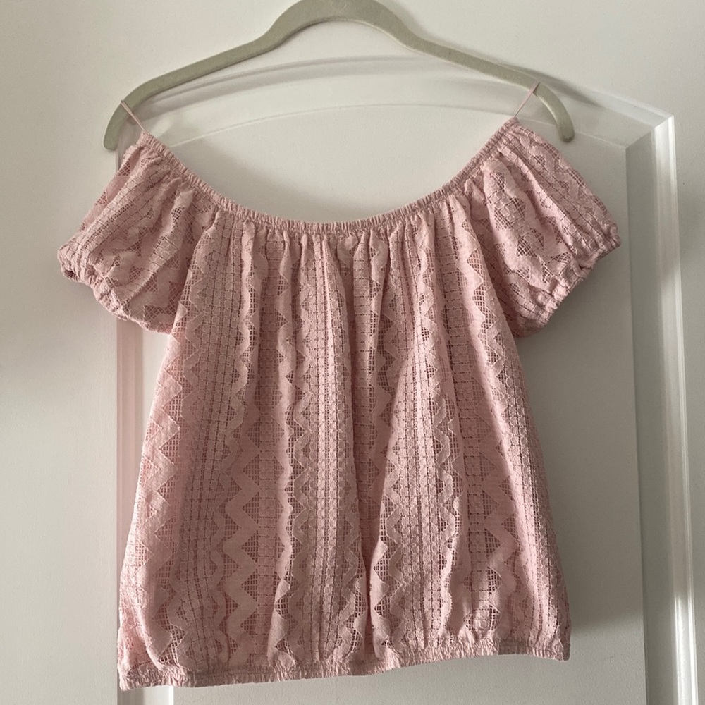 Express One Eleven Off Shoulder Embroidered Detail Blouse